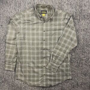 Cabelas Men's Green Plaid Long Sleeve Button Up Wrinkle Free Size Large Tall